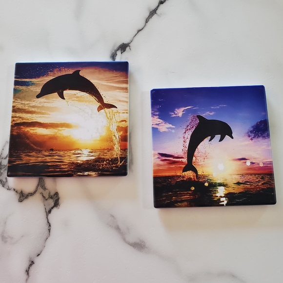 Jumping Dolphins 2 Pack Sandstone Coasters - Picture 1 of 8